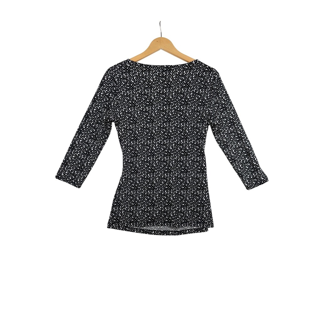 Ann Taylor Floral Print Long Sleeve Ruch Blouse size Small Black/White - Picture 3 of 5